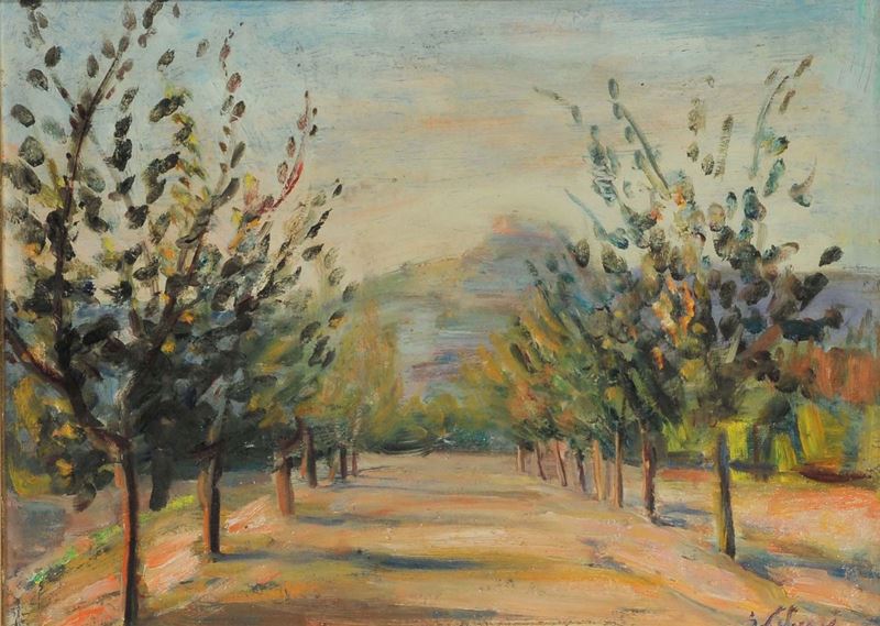 Eso Peluzzi (1894-1985) Viale con alberi  - Asta Antiquariato e Dipinti Antichi - Cambi Casa d'Aste