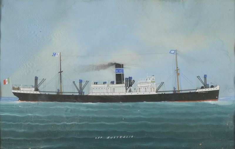 Scuola Italiana del XX secolo  Ritratto del vapore Australia  - tempera su carta - Auction Scientific Instruments and Maritime Art - Cambi Casa d'Aste