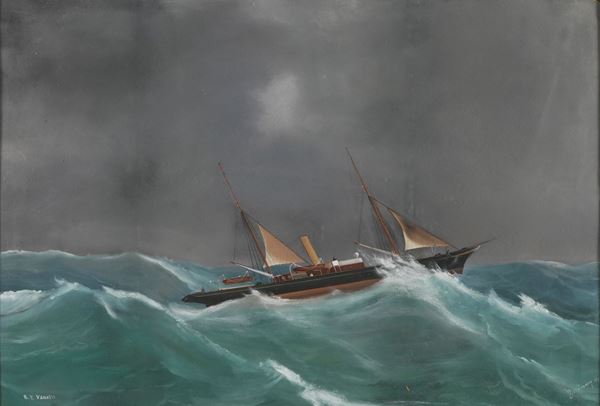 Ritratto dello Steam-Yacht Vanadio in navigazione in mare aperto 