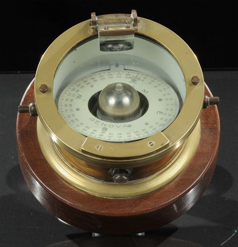 Bussola da marina a secco in ottone, C.A.I.M. Genova  - Asta Antiquariato e Dipinti Antichi - Cambi Casa d'Aste