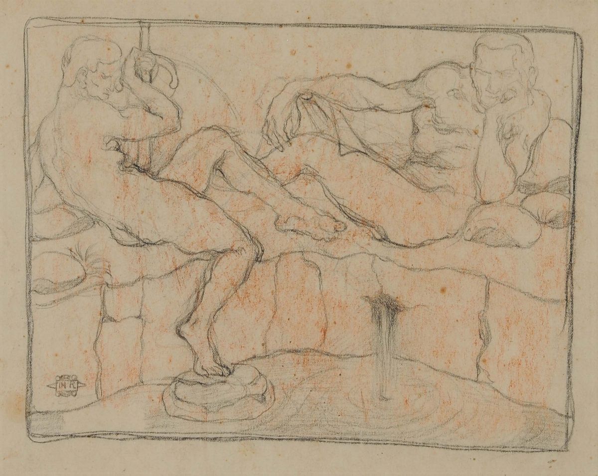 Rubaldo Merello (1872-1922), Attribuito Afigura Maschile Uomini in Piscina