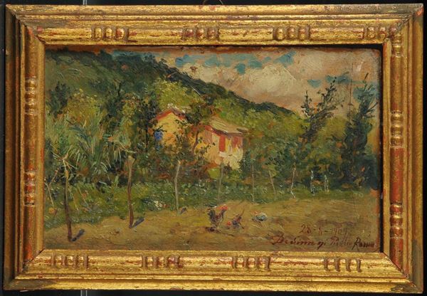 Publio De Simoni (1872-1948) Paesaggio agreste con pollaio, 1909
