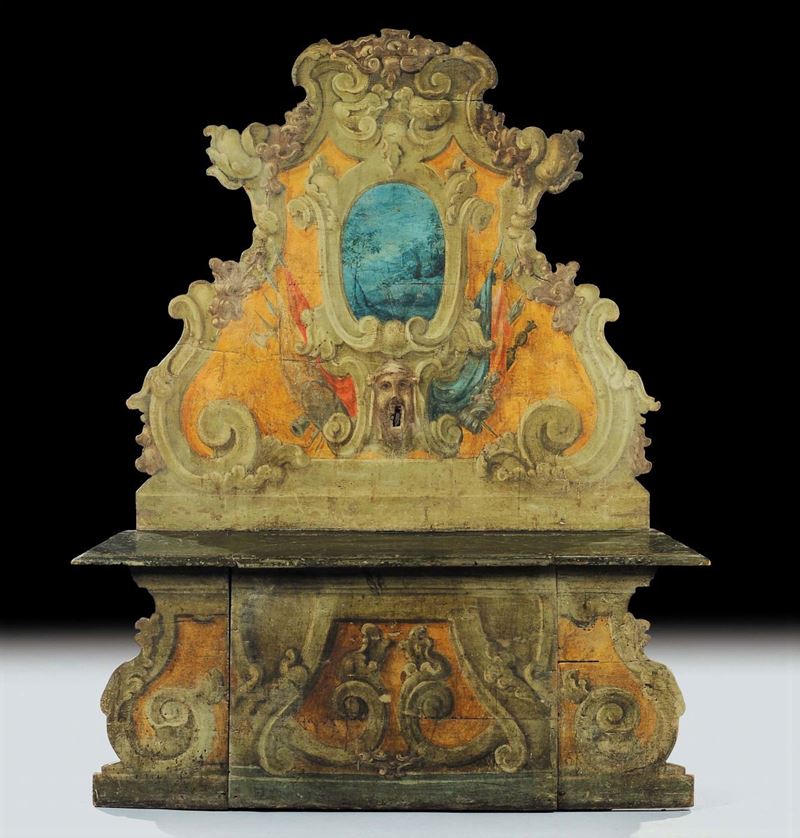 Cassapanca in legno interamente laccata nei toni del verde e del giallo, XVIII secolo  - Auction Antiques and Old Masters - Cambi Casa d'Aste