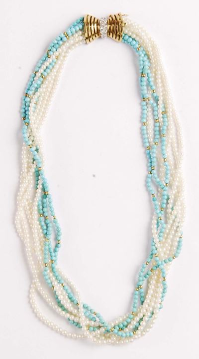 Collana con Piccole Perle e Turchesi