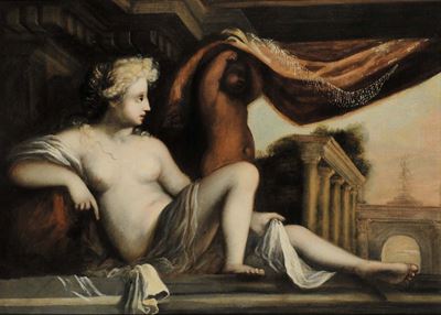 Scuola Veneta del XVIII Secolonudo Femminile con Capriccio e Putto