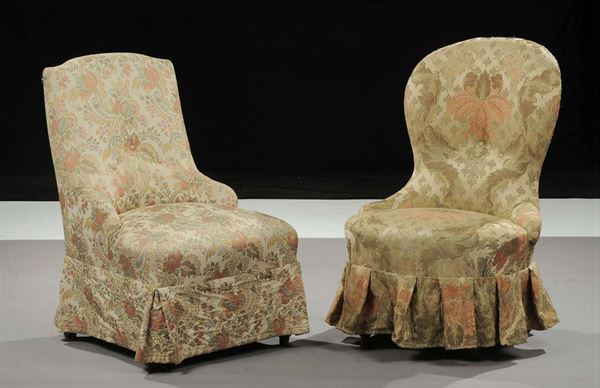 Due sedie diverse imbottite, XX secolo
