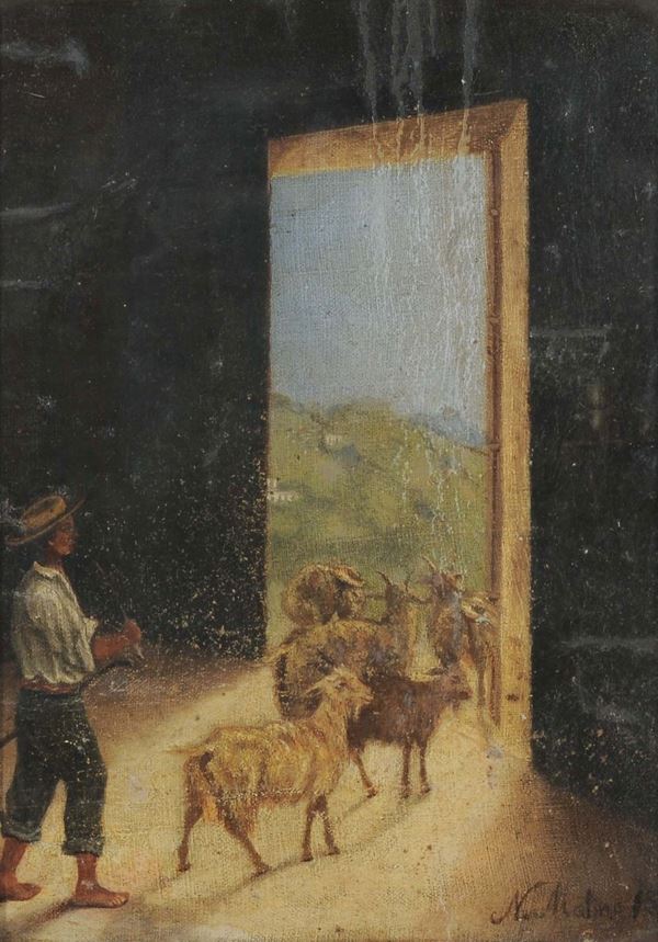 Anonimo del XIX secolo Pastorello con capre