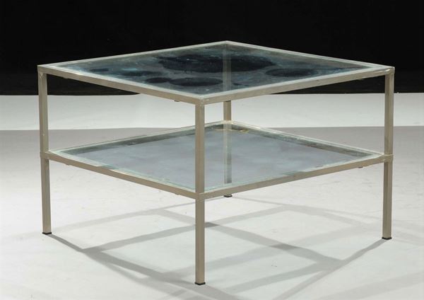 Tavolo basso da salotto in cristallo e metallo, XX secolo