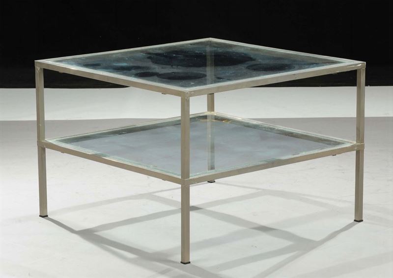Tavolo basso da salotto in cristallo e metallo, XX secolo  - Auction Time Auction 3-2014 - Cambi Casa d'Aste