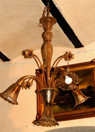 Lampadario in Vetro di Murano Incolore a Tre Luci, XX Secolo