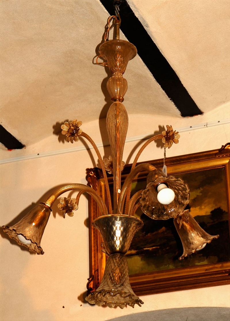 Lampadario in vetro di Murano incolore a tre luci, XX secolo  - Auction OnLine Auction 12-2011 - Cambi Casa d'Aste