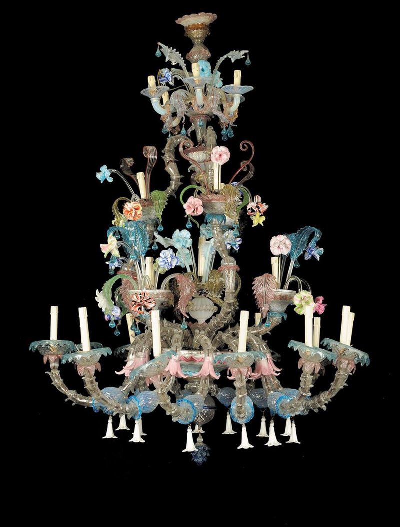 Lampadario in vetro di Murano a 24 luci, XX secolo  - Asta Antiquariato e Dipinti Antichi - Cambi Casa d'Aste