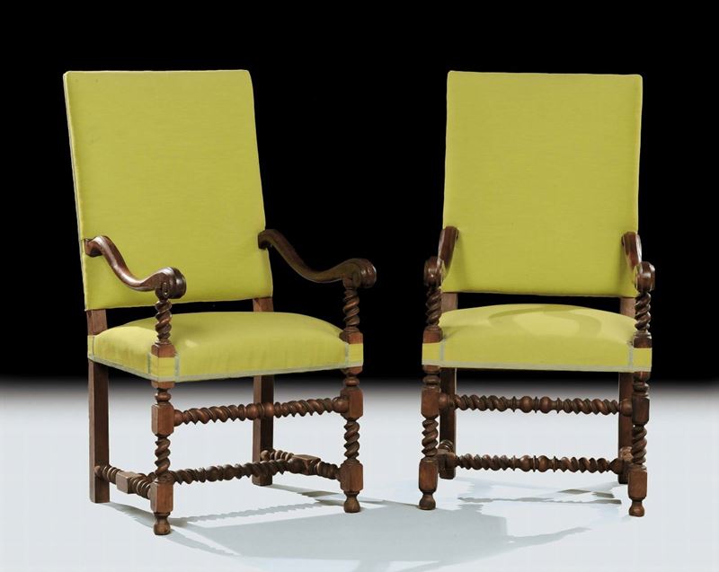 Coppia di poltrone in noce a rocchetto, XIX secolo  - Auction Furniture | Cambi Time - Cambi Casa d'Aste