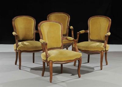 Quattro Poltroncine in Noce in Stile, XX Secolo