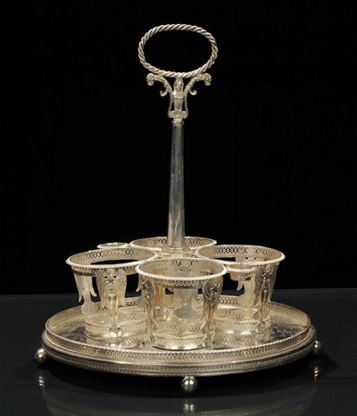 Grande Oliera e Salsiera in Argento Sbalzato e Cesellato