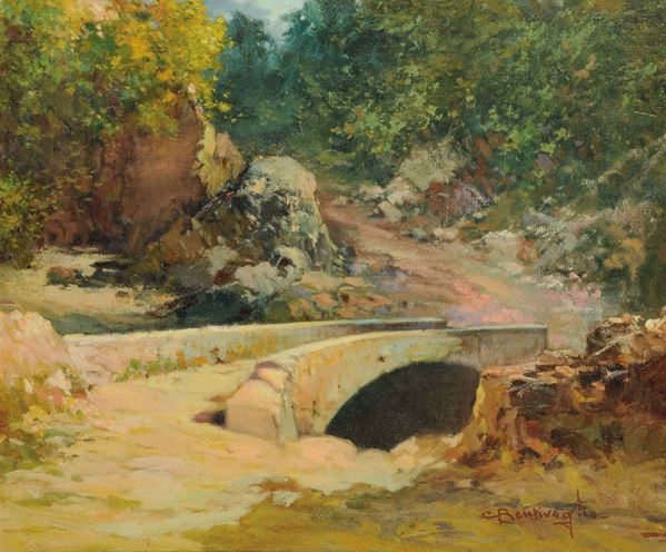 Cesare Bentivoglio (1868-1952) Paesaggio con ponte