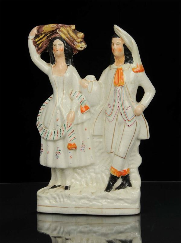 MANDATO NON FIRMATO  Gruppo pastorale in ceramica Staffordshire, Inghilterra metà XIX secolo