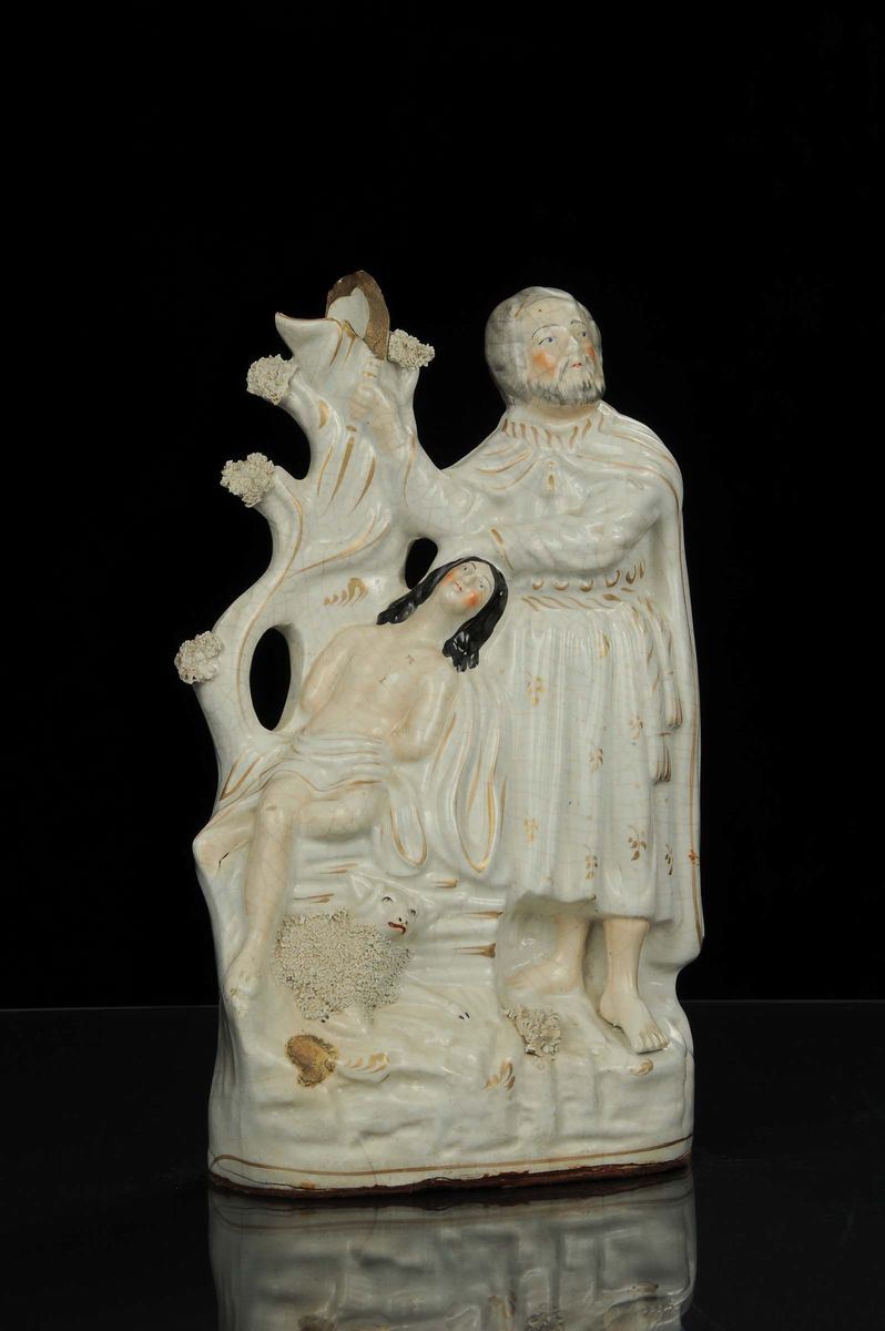 Statuina in ceramica Staffordshire raffigurante la morte di Giacobbe, Inghilterra inizi XIX secolo  - Asta Asta OnLine 02-2012 - Cambi Casa d'Aste