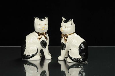 Coppia di Gatti in Ceramica Staffordshire, Inghilterra 1860