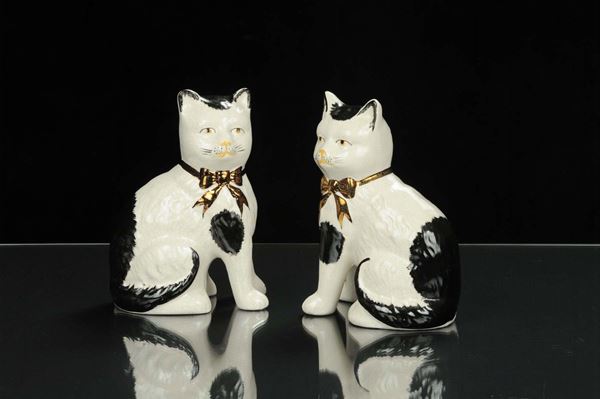 Coppia di gatti in ceramica Staffordshire, Inghilterra 1860
