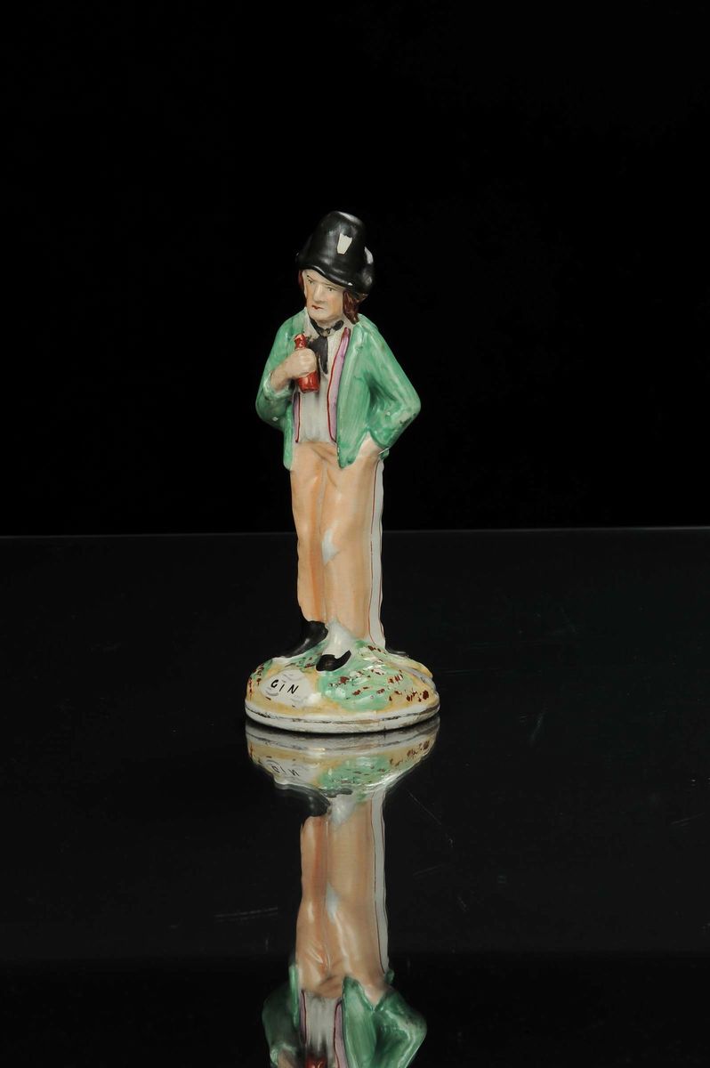 Statuina in Ceramica Staffordshire Raffigurante Gin And Water, Inghilterra 1830/40 Circa
