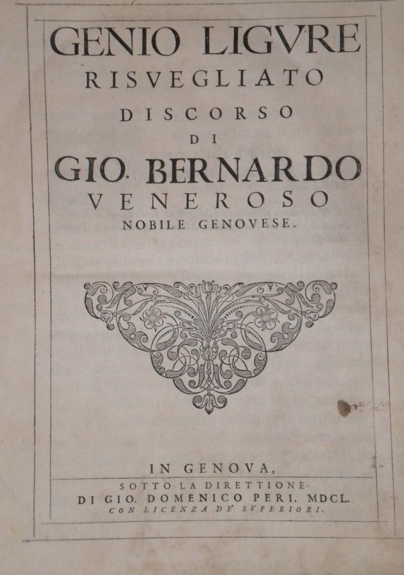 Veneroso, Gio Bernardo Genio ligure risvegliato  - Asta Antiquariato e Dipinti Antichi - Cambi Casa d'Aste