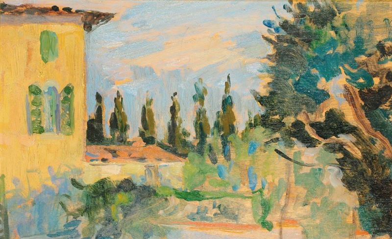 Francesco Menzio (1899-1979) Paesaggio con case  - Asta Antiquariato e Dipinti Antichi - Cambi Casa d'Aste