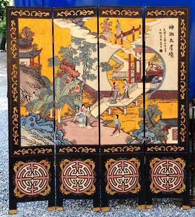 Paravento Laccato a Quattro Ante, Cina XIX Secolo