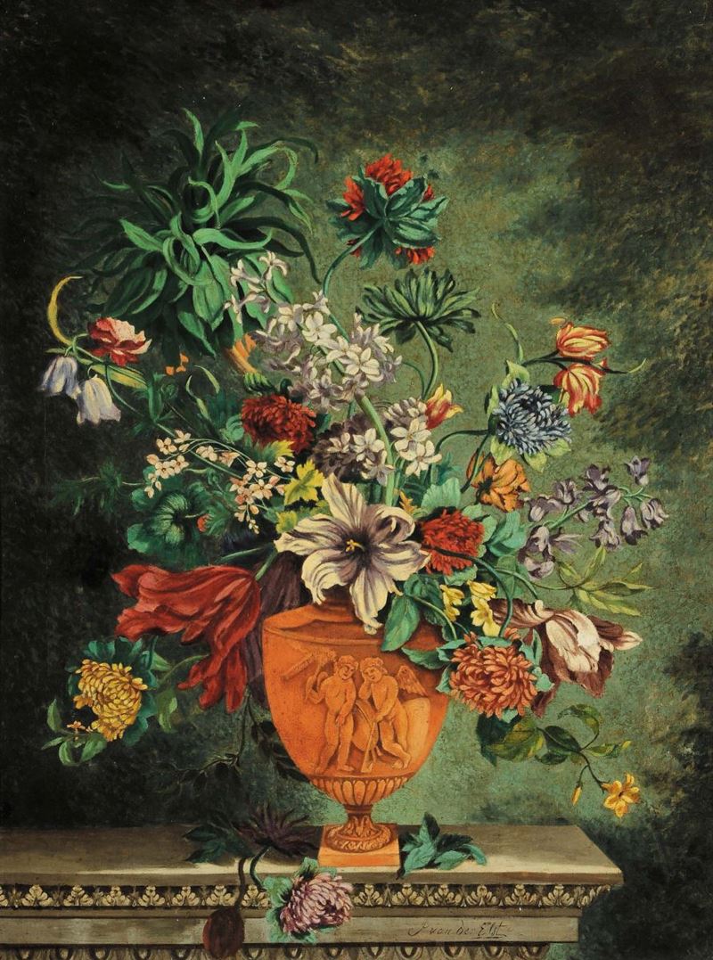 Anonimo del XIX secolo Nature morte con fiori  - Auction Old Paintings and Furnitures - Cambi Casa d'Aste
