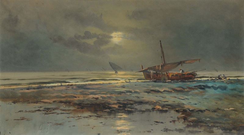 Anonimo del XIX secolo Marina con barche  - Asta Antiquariato e Dipinti Antichi - Cambi Casa d'Aste