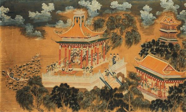 Pair of tempera paintings on paper mounted on canvas, China, Qing Dynasty, 18th century.