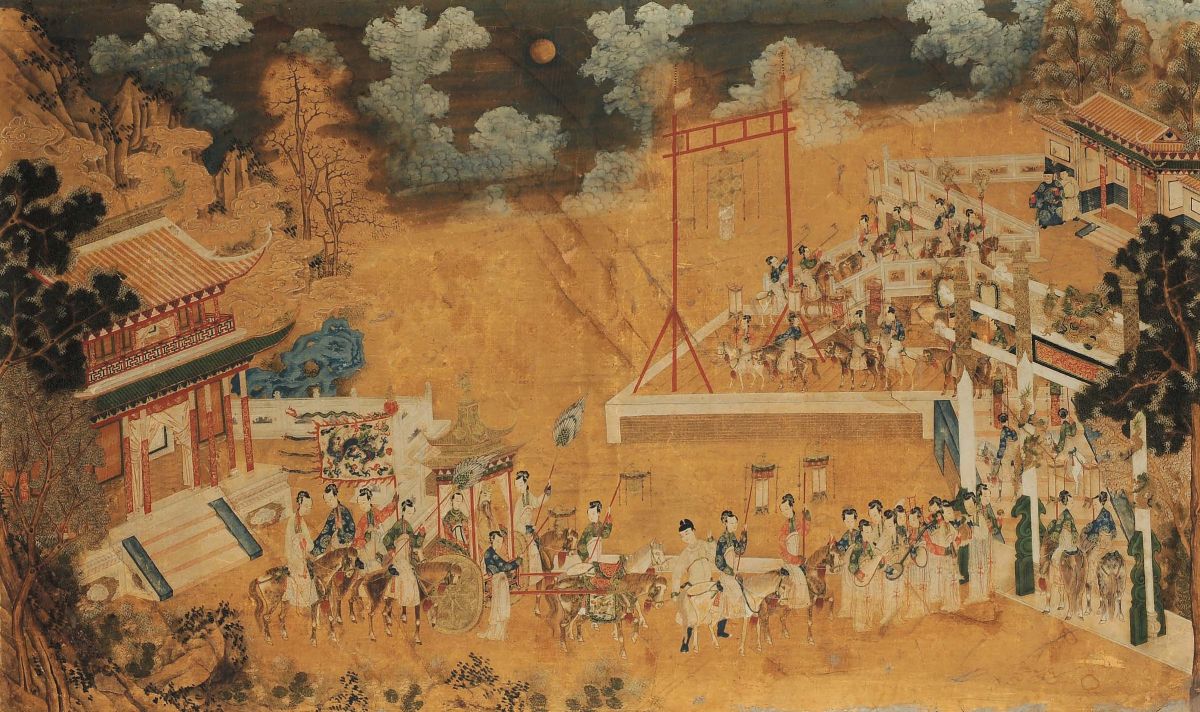 Cina, Coppia di dipinti a tempera su carta applicata su tela, Dinastia Qing, XVIII secolo