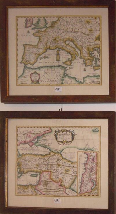 Jansoniocoppia di Carte Geografiche Raffiguranti il Mediterraneo