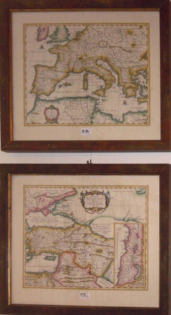 Jansonio Coppia di carte geografiche raffiguranti il Mediterraneo  - Asta Antiquariato e Dipinti Antichi - Cambi Casa d'Aste