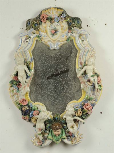 Specchiera Sagomata in Ceramica Policroma, XIX Secolo