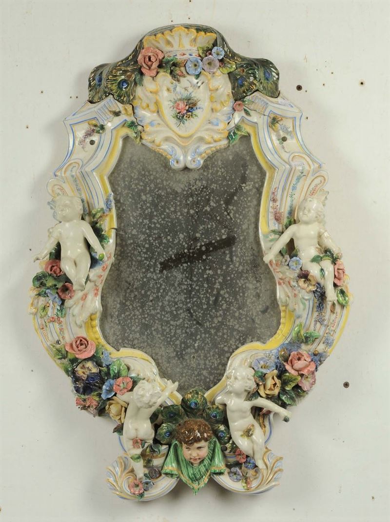 Specchiera sagomata in ceramica policroma, XIX secolo  - Asta Asta OnLine 02-2012 - Cambi Casa d'Aste