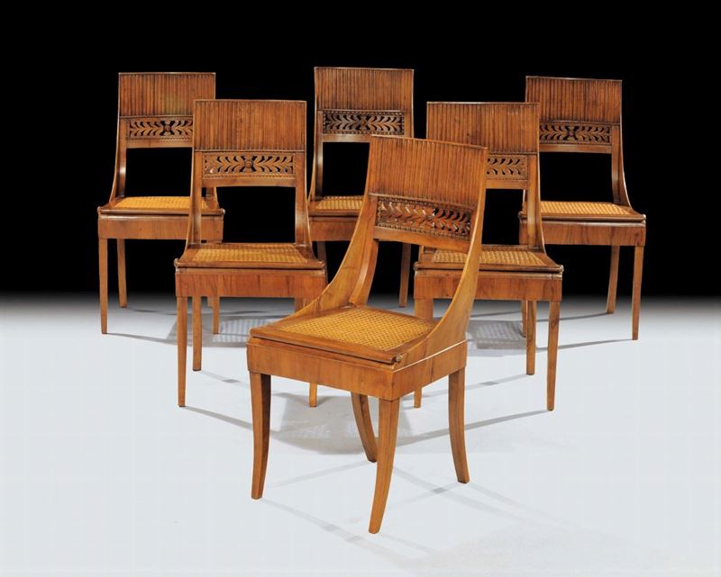 Sei sedie Direttorio in noce, XIX secolo  - Auction Antiquariato e Dipinti Antichi - Cambi Casa d'Aste