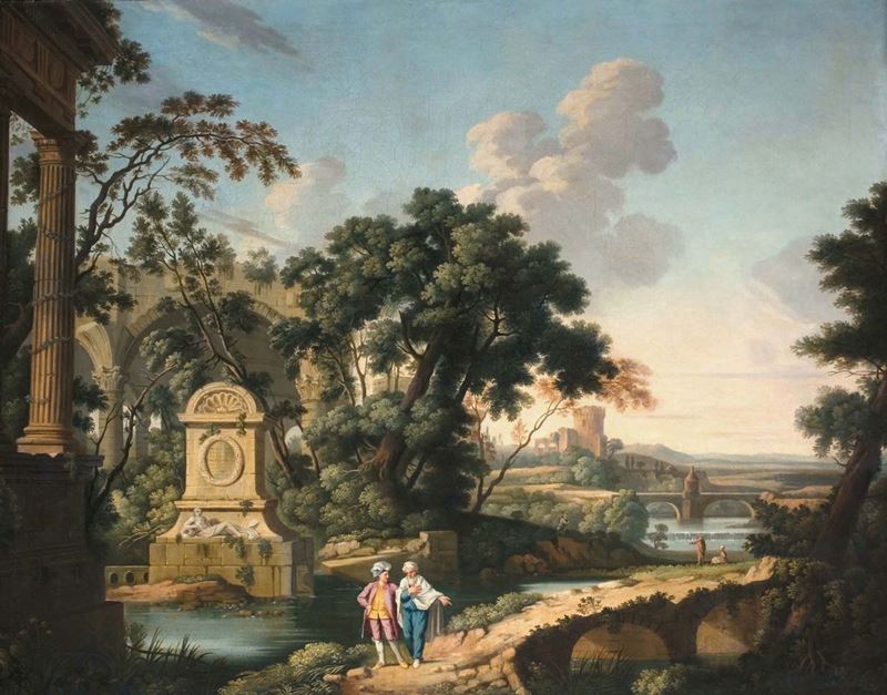 Giuseppe Bacigalupo (1744-1821) Paesaggio con capriccio  - Auction Old Paintings and Furnitures - Cambi Casa d'Aste