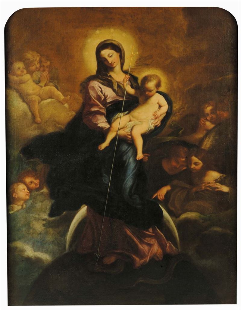 Scuola Italiana del XVII secolo Madonna con Bambino e putti  - Asta Antiquariato e Dipinti Antichi - Cambi Casa d'Aste