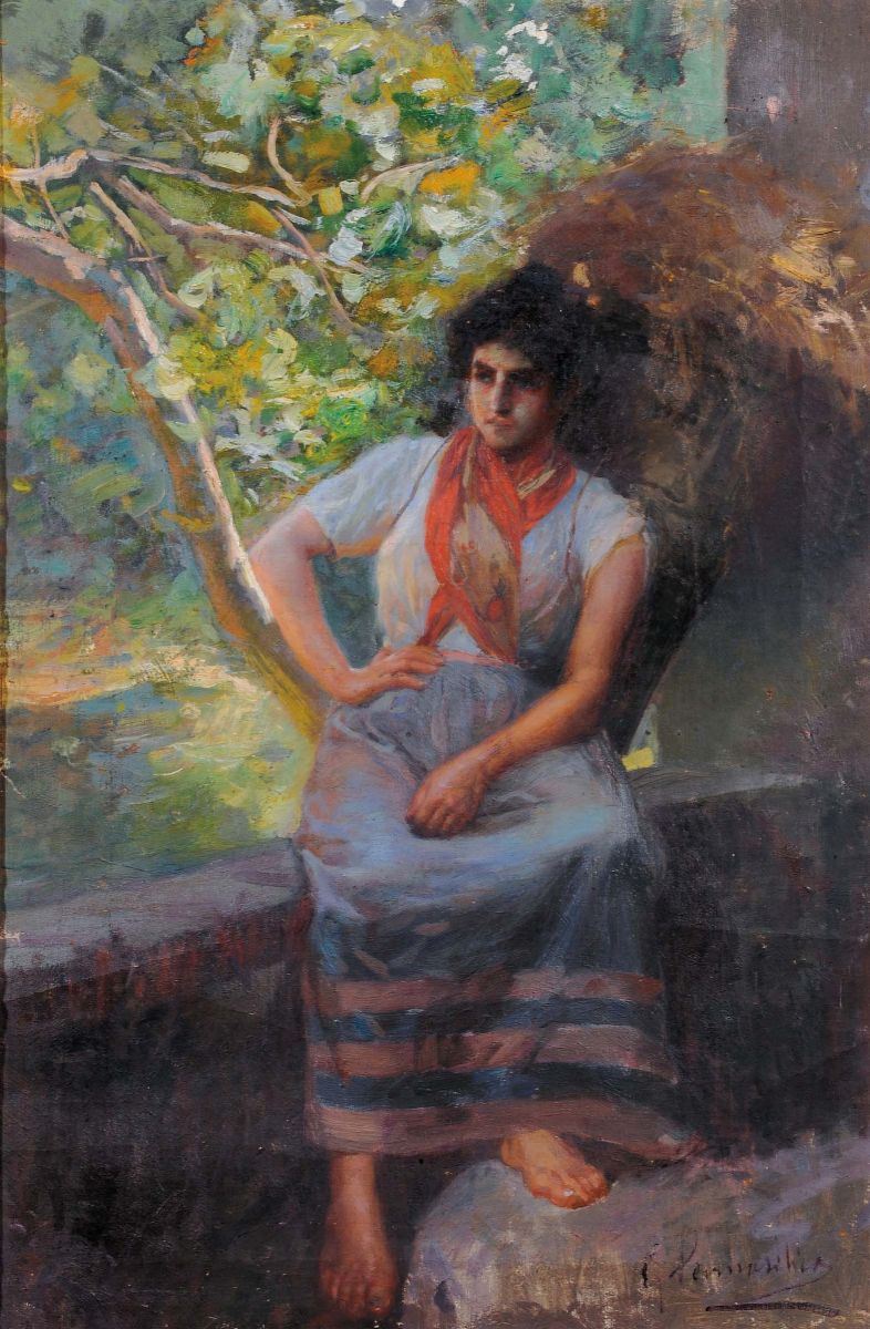 Giuseppe pennasilico (1861-1940) Ritratto di fanciulla seduta  - Asta Dipinti del XIX e XX secolo - Cambi Casa d'Aste