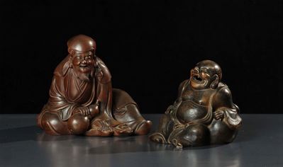 Buddha in Terracotta Patinata e Bronzo, Cina Inizi XX Secolo