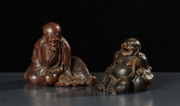 Buddha in terracotta patinata e bronzo, Cina inizi XX secolo