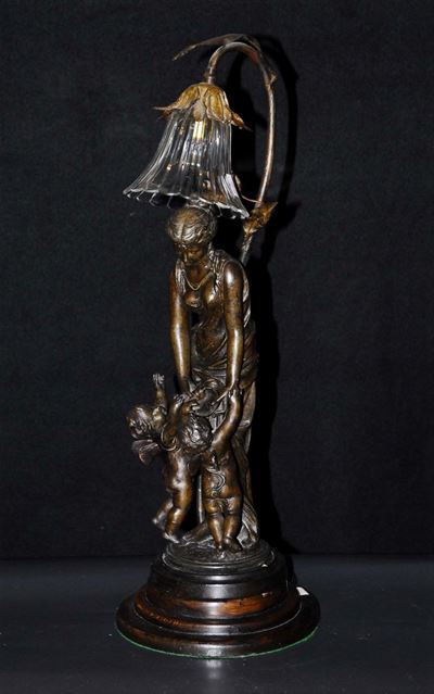 Lampada da Tavolo in Bronzo e Vetro Incolore, Francia Fine XIX Secolo