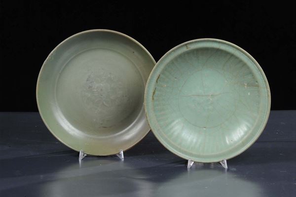 Due piatti Celadon, Cina XVIII secolo