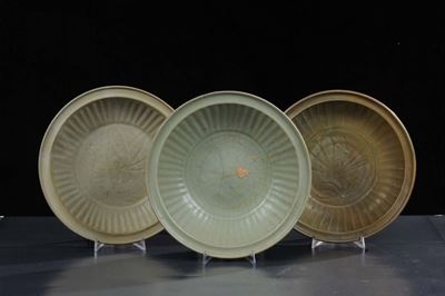 Insieme di Tre Piatti Celadon, Cina XVIII Secolo