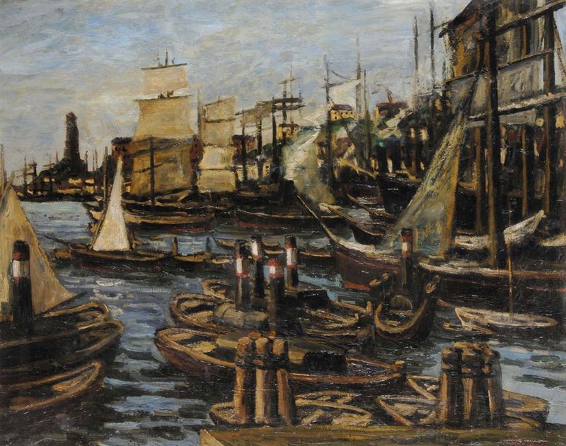 Fritz Scherer (1877-1929) Porto di Genova  - Asta Antiquariato e Dipinti Antichi - Cambi Casa d'Aste