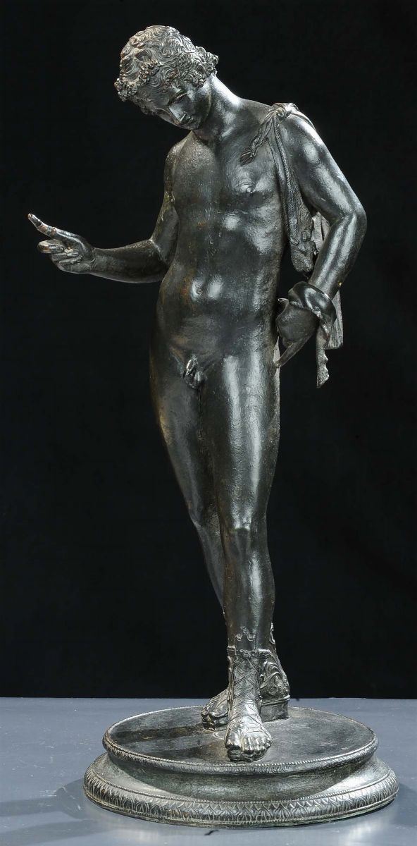 Scultura in bronzo brunito raffigurante Narciso, Napoli XIX secolo