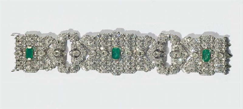 Importante bracciale con diamanti e smeraldi  - Asta Gioielli, Argenti ed Orologi Antichi e Contemporanei - Cambi Casa d'Aste