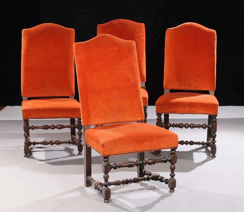Quattro sedie a rocchetto, fine XVIII secolo  - Asta Antiquariato e Dipinti Antichi - Cambi Casa d'Aste