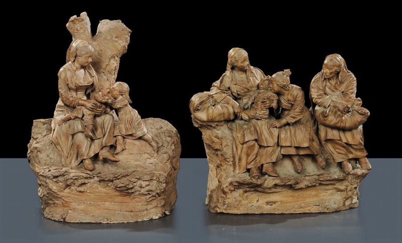 Due gruppi da presepe in terracotta, Sicilia XIX secolo  - Auction Old Paintings and Furnitures - Cambi Casa d'Aste